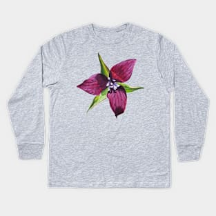 Red Trillium - Wildflower Painting (no background) Kids Long Sleeve T-Shirt